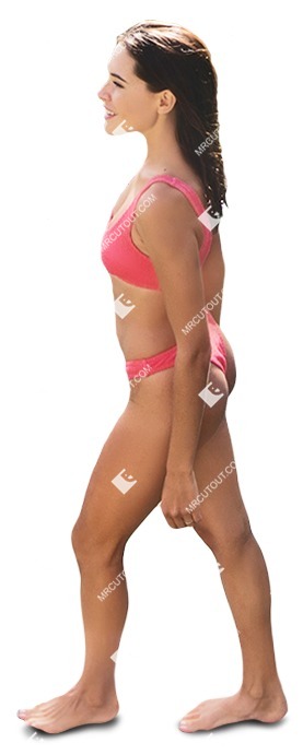 Woman in a swimsuit walking cut out people (7675)