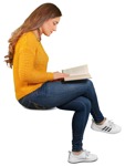 Woman reading a book png people (9450) - miniature
