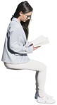 Woman sitting on a bench reading a book  -  smart casual style people png - miniature
