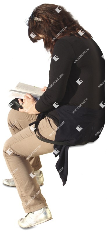 Woman reading a book sitting cut out people (2714)
