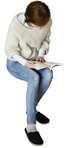 Woman reading a book sitting people cutouts (2186) - miniature