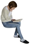 Woman reading a book sitting people png (1992) - miniature