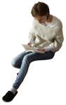 Woman reading a book sitting people png (2141) - miniature