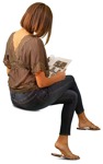 Person cut out Caucasian  woman sitting and reading a newspaper  - miniature