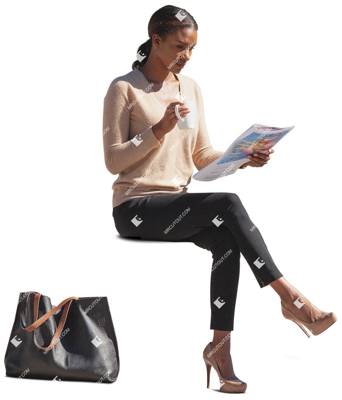 Woman reading a newspaper person png (10375)