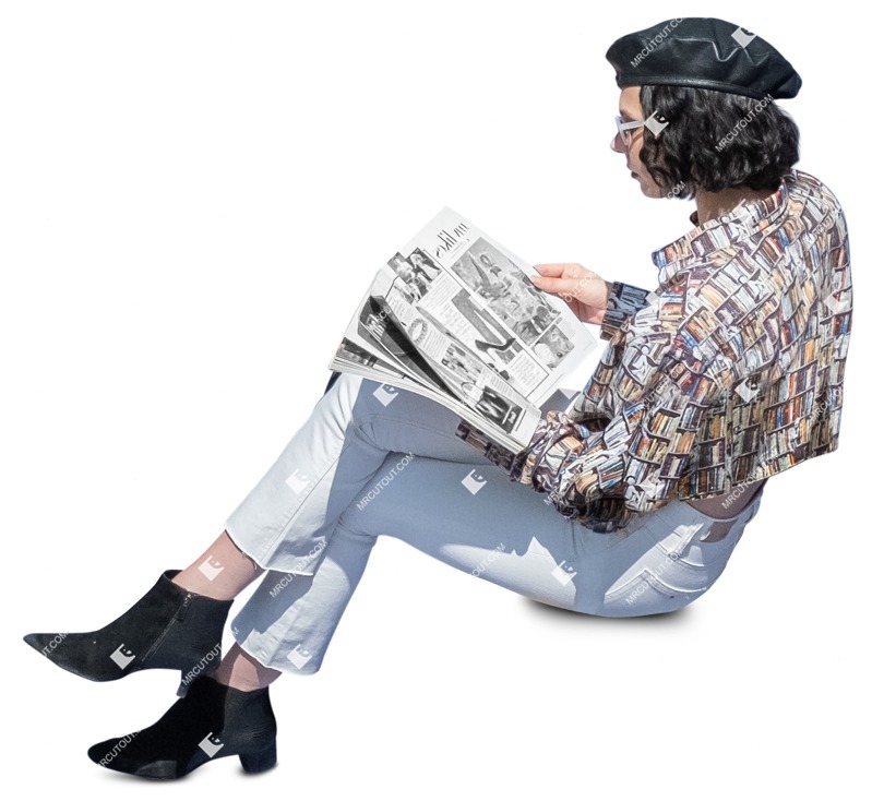 Woman reading a newspaper entourage people (13413)