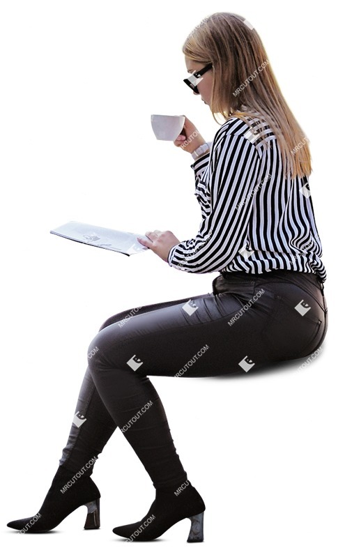 Woman reading a newspaper people png (7641)