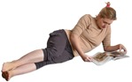 Cut out people - Woman Reading A Newspaper Lying 0001 | MrCutout.com - miniature