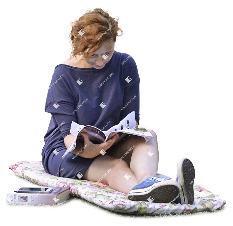 Woman reading a newspaper sitting human png (2286)