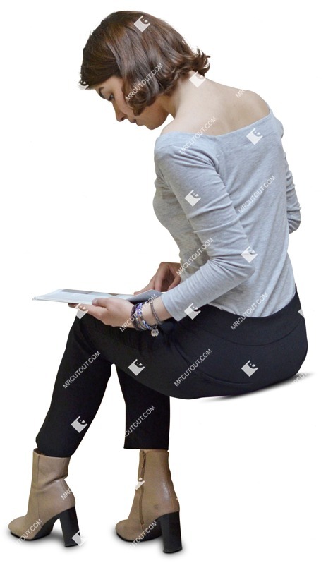 Woman reading a newspaper sitting person png (6455)