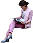 Woman reading a newspaper sitting  (6719) - miniature