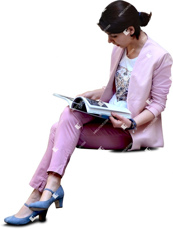 Woman reading a newspaper sitting people png (6719)