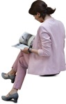 Woman reading a newspaper sitting  (6901) - miniature