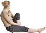 Woman sitting relaxed with one leg stretched - interior visualisation person png - miniature