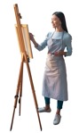 Human png  Asian woman painting a picture in apron on sunset - miniature