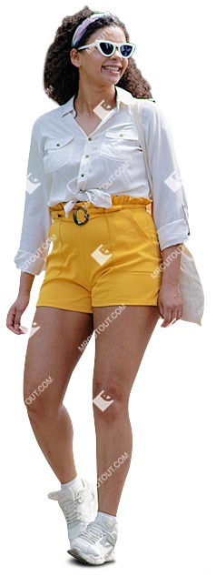 People walking African woman in yellow shorts - people png
