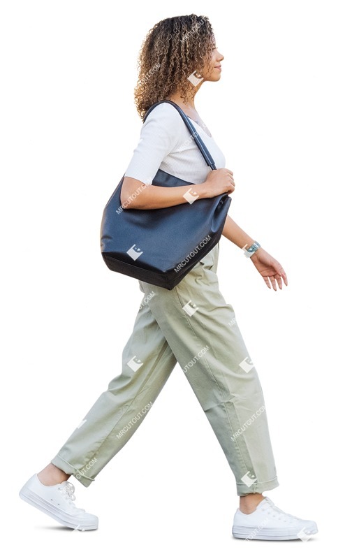 African woman wearing casual clothes and black bag walking human png