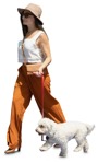 An elegant lady walking her dog during a summer day - human png - miniature