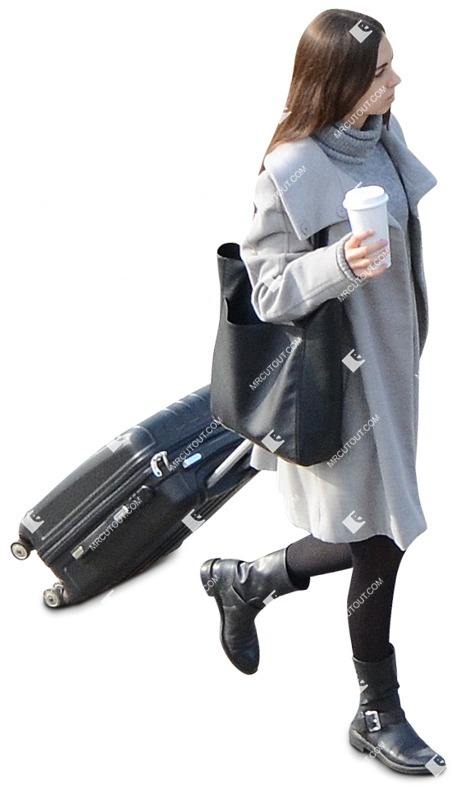 Woman with a baggage drinking coffee people png (10821)