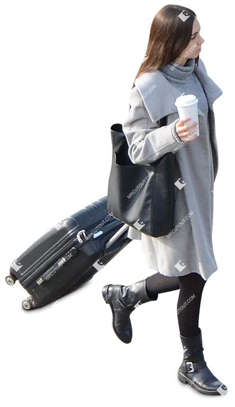 Woman with a baggage drinking coffee people png (10685)