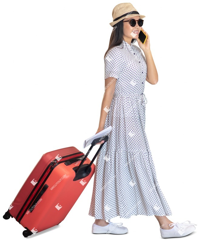Woman with a baggage walking people png (9568)