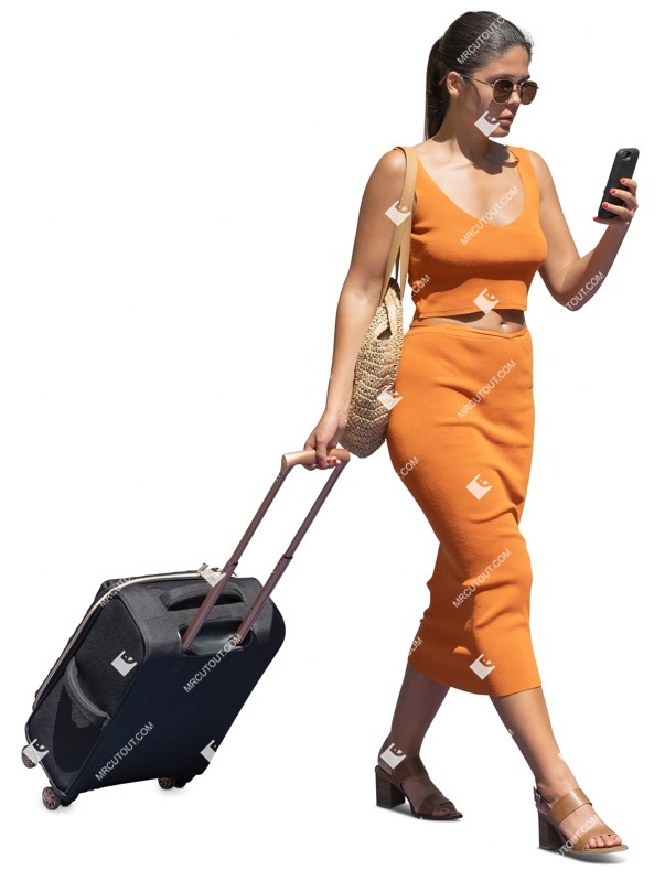Woman with a baggage walking person png (14674)