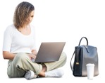 Woman with a computer drinking coffee person png (10867) - miniature