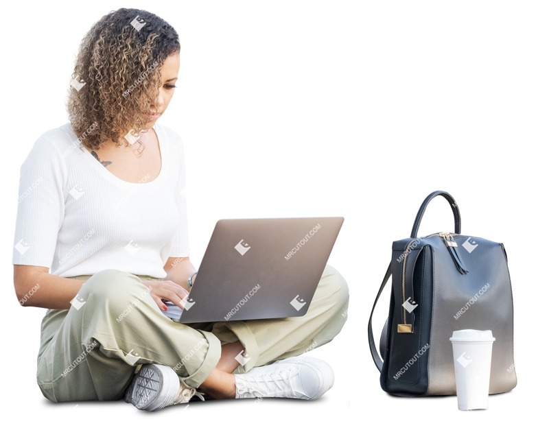 Woman with a computer drinking coffee person png (10575)