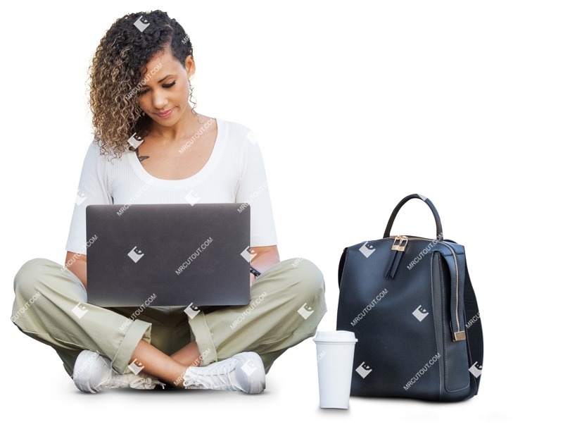 Woman with a computer drinking coffee person png (10574)