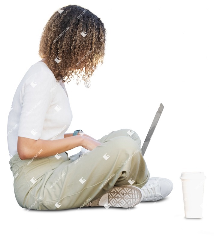 Woman with a computer drinking coffee people png (11301)