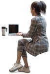Woman with a computer drinking coffee people png (12002) - miniature