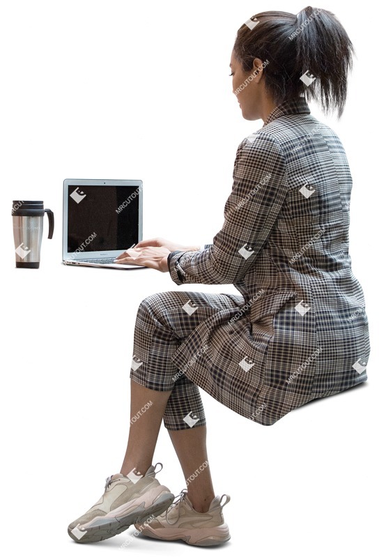 Woman with a computer drinking coffee people png (10851)