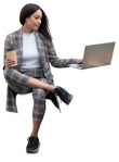 Woman with a computer drinking coffee people png (12843) - miniature