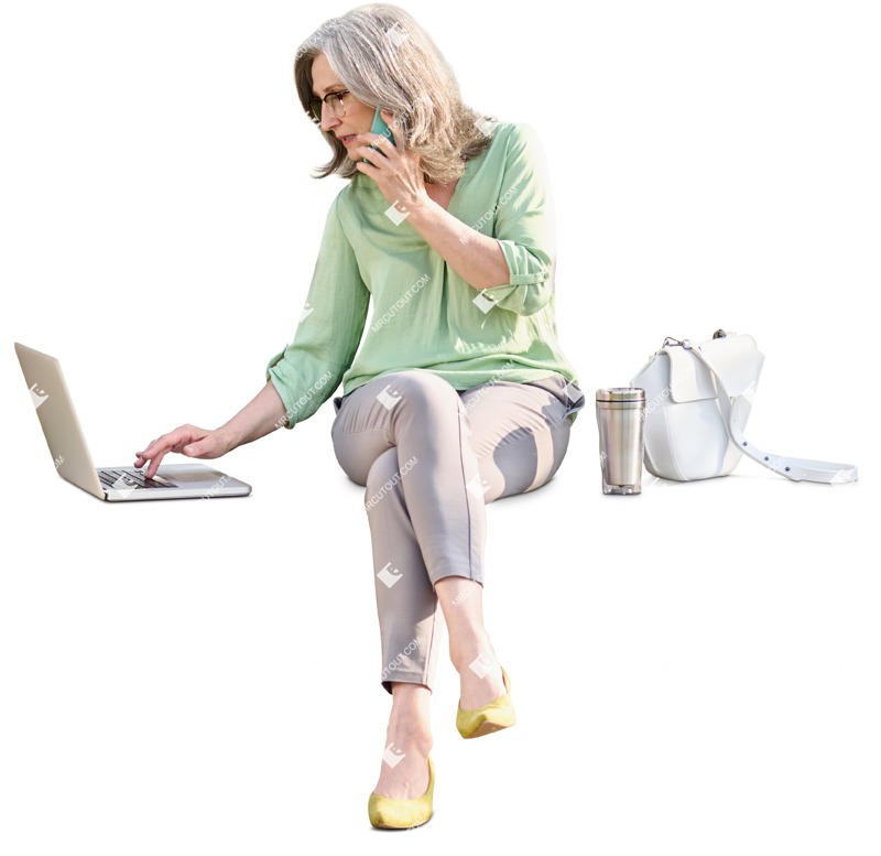 Woman with a computer drinking coffee people png (11940)