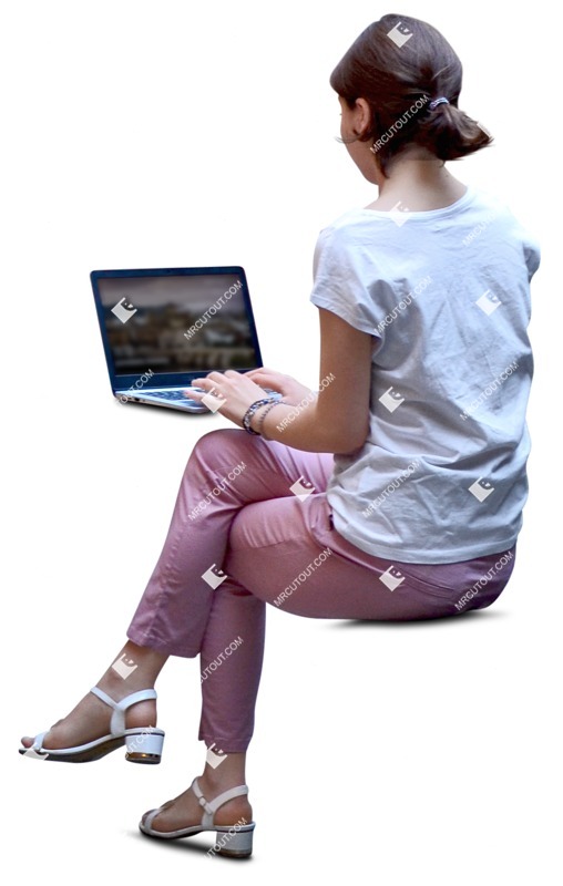 Woman with a computer learning people png (7146)