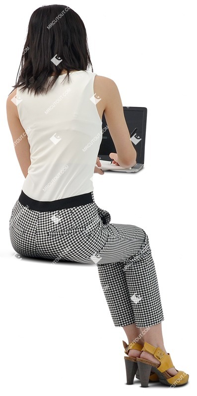 Woman with a computer learning people cutouts (10229)