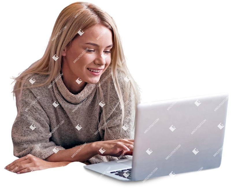 Woman with a computer lying people png (3266)