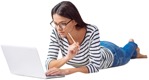 Woman with a computer lying person png (3165) - miniature
