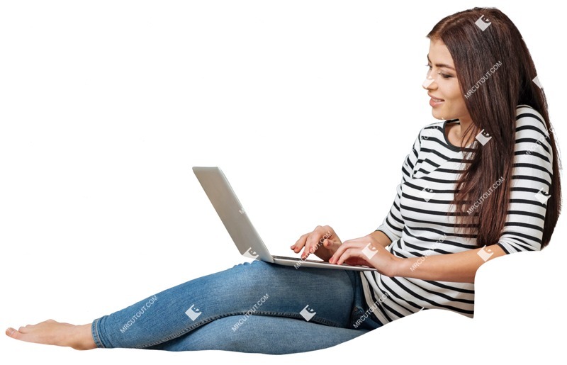 Woman with a computer sitting people png (3063)