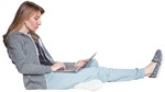 Woman with a computer sitting png people (2751) - miniature