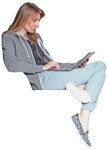 Woman with a computer sitting people png (3011) - miniature
