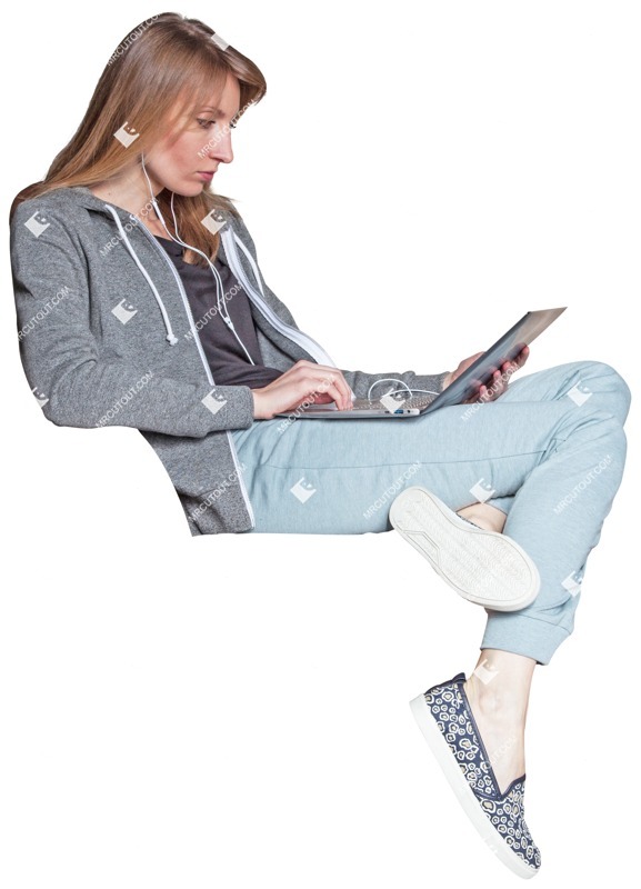 Woman with a computer sitting people png (3011)