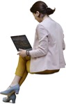 Woman with a computer sitting people png (6690) - miniature