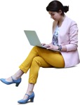 Cut out people - Woman With A Computer Sitting 0017 | MrCutout.com - miniature
