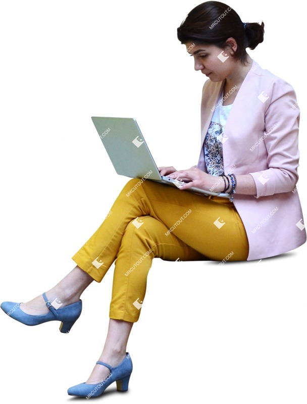 Woman with a computer sitting people png (6693)
