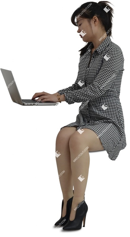 Woman with a computer sitting entourage people (8327)