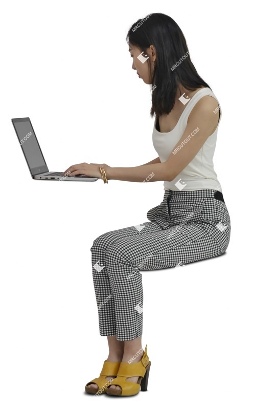 Woman with a computer sitting person png (7904)