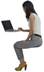Person sitting young woman working on a computer Asian people png - miniature