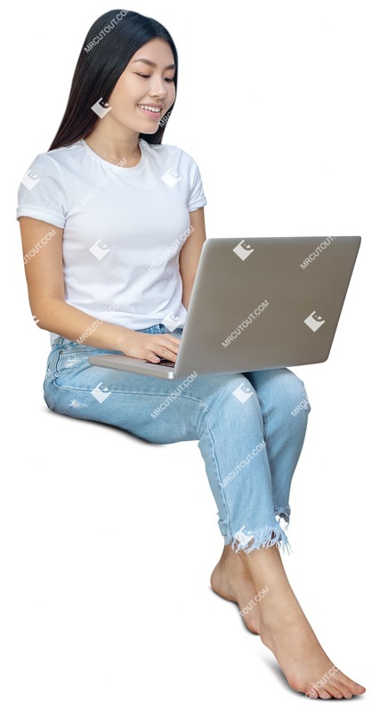 Woman with a computer sitting entourage people (8797)