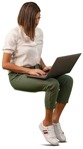 Woman with a computer sitting cut out pictures (8683) - miniature